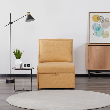 EVERGREENWEB - Poltrona Pouf Letto Singolo Giallo con Materasso, Prontoletto Salvaspazio pieghevole per Camera, Pouf poggiapiedi, Ottomano Comodo Schienale e Tasca laterare SOFY (1/5)