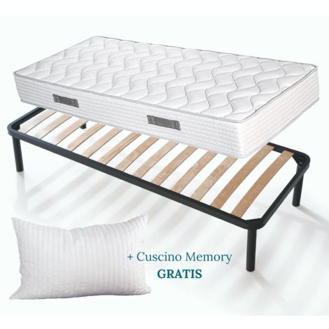 EVERGREENWEB - Kit Rete e Materasso Matrimoniale 165x195 Alto 20 cm +  Coppia Cuscini Memory Foam GRATIS