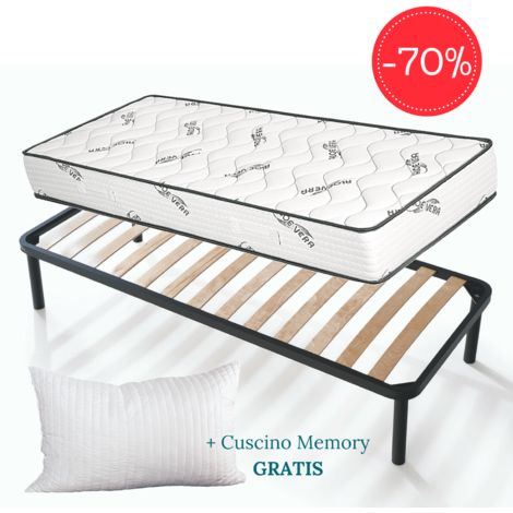 EVERGREENWEB - Kit Rete e Materasso Matrimoniale 170x190 ALOE VERA Alto 20  cm con COPPIA CUSCINI Memory