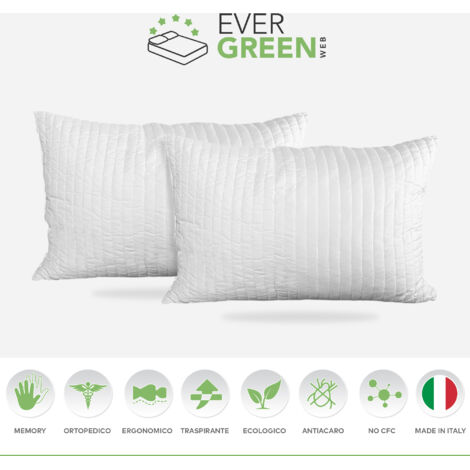 EVERGREENWEB - Coppia Cuscini 40x60 in Memory Foam da Letto o Arredo Divano alti 15 cm, 2 Guanciali per Dolori Cervicali con Imbottitura Fiocco 100% effetto Piuma Anallergico Bianchi - Offerta Prime (1/5)