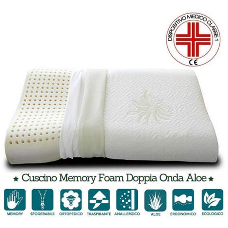 Cuscino Cervicale Memory Foam per Dormire Ortopedico Alto Aloe Vera