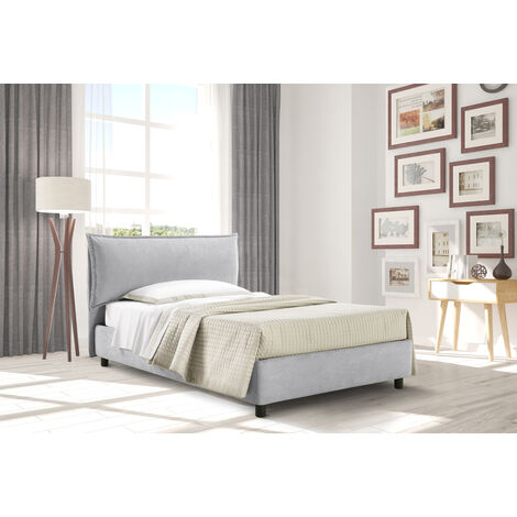 EVERGREENWEB – Letto Contenitore piazza e mezzo con Moderno Box Contenitore  e Rete a Doghe in Legno Elegante Testiera Tessuto Imbottito SFODERABILE  colore Grigio Ideale per Camera da Letto : : Casa