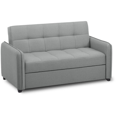 EVERGREENWEB - Divano Letto 2 posti Grigio con letto estraibile e spalliera reclinabile, Divano di design Moderno con zampe in legno e cuscini in OMAGGIO, Braccioli Slim, Materasso 140x190 | ODETTE (1/4)