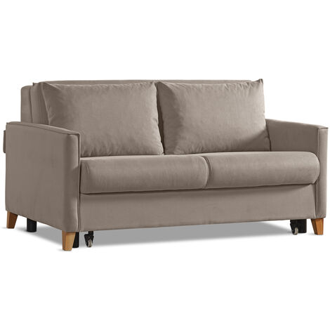 EVERGREENWEB - Divano Letto TORTORA 2 posti con letto estraibile e spalliera reclinabile, Divano di design Moderno, zampe in legno e cuscini in omaggio, Braccioli Slim, Materasso 140x190 MARGOT (1/4)