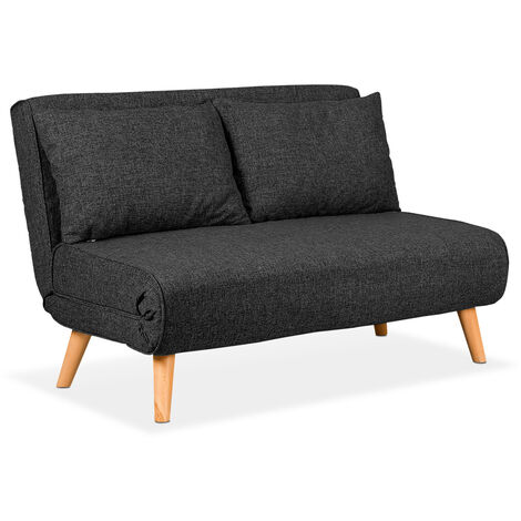 EVERGREENWEB - Poltrona Letto trasformabile GRIGIA SCURA  Poltrona letto relax con Materasso Piazza e mezzo e cuscino imbottito  Divanetto clic clac a 2 posti con gambe in legno  Foldy 120