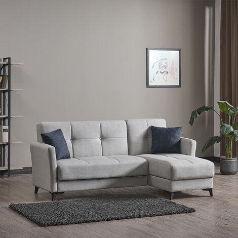 EVERGREENWEB – Divano con Chaise Longue Tortora Divano letto