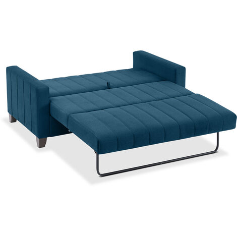 Divano Letto 2 Posti Regolabile - Struttura In Legno, Testiera Aggiustabile, Velluto Blu, 90x200 Cm