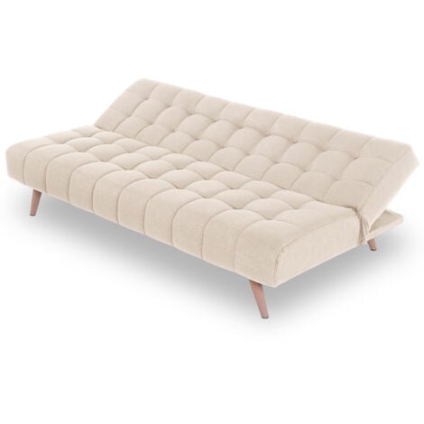 EVERGREENWEB - Divano Letto clic clac in tessuto BEIGE. Divano letto 3 posti Stile Scandinavo, Design moderno, Prontoletto Trapuntato, Imbottitura alta densità, gambe in legno - Fordy
