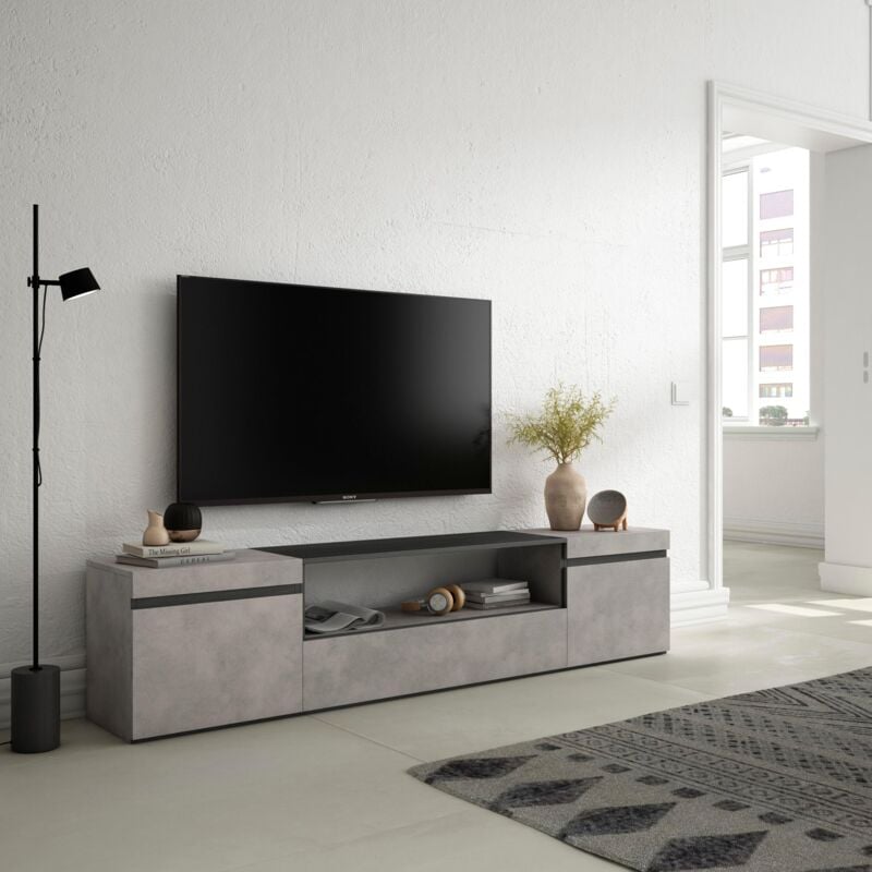 Mueble TV, Televisión, 150x45x35cm, Chimenea eléctrica, Colgado,  Suspendido, Cemento