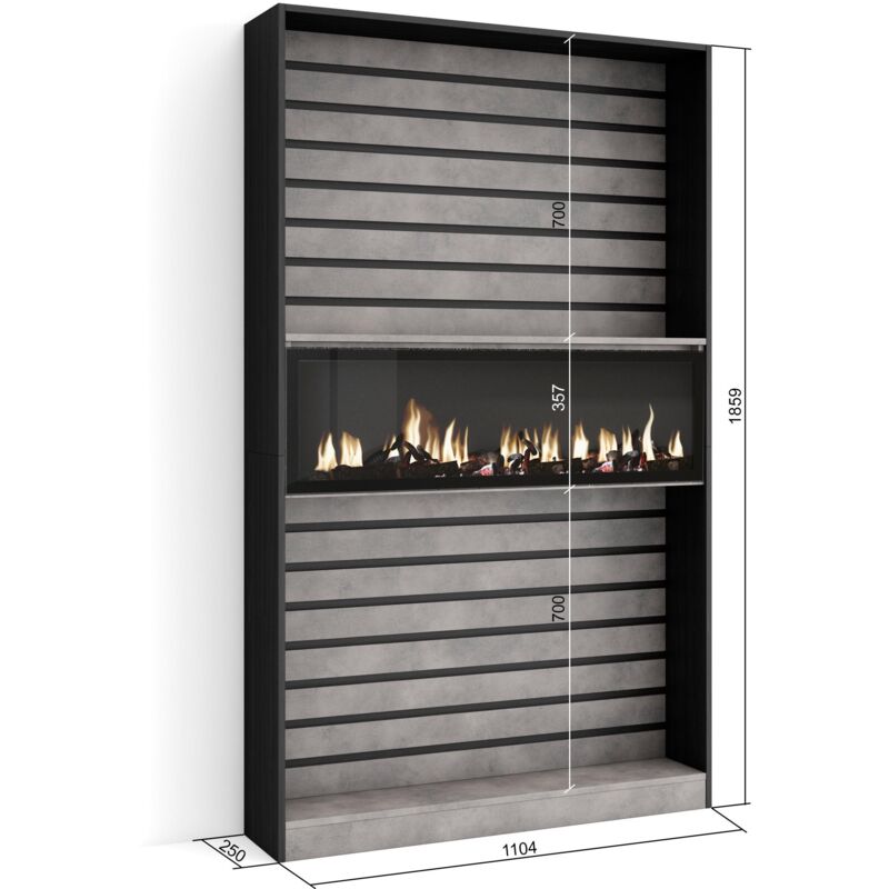 Skraut Home, Librería estantería, Estanteria Libros de Pared, 170x186x25cm, Salón - Comedor - Oficina, Chimenea eléctrica LED, Estilo  Moderno