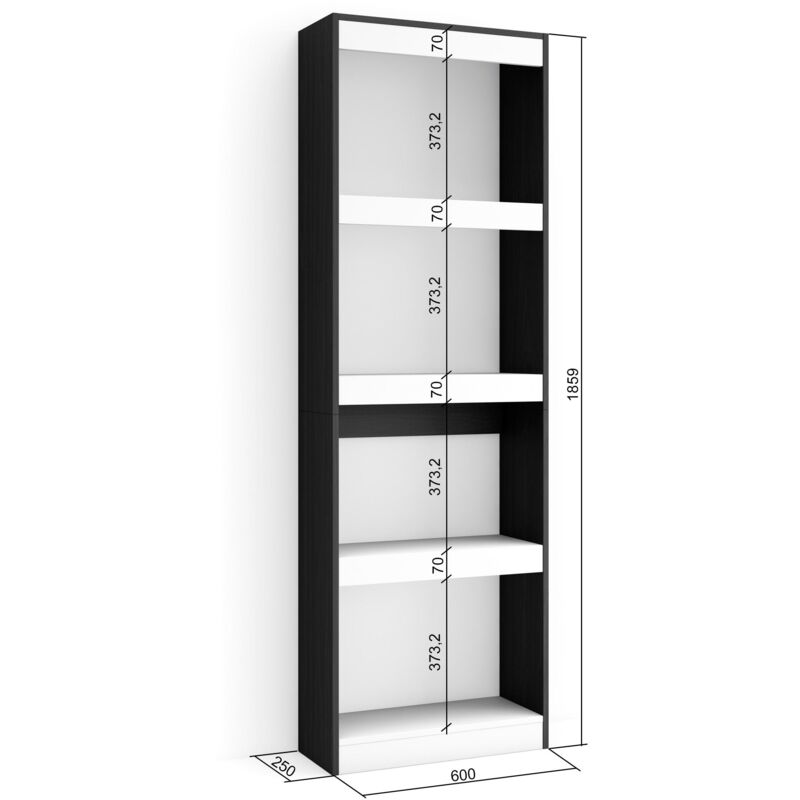 Librería estantería, 170x186x25cm, Salón - Comedor - Oficina, Con  Almacenaje, Roble y negro