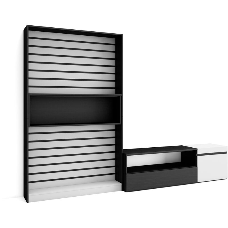 Skraut Home - Muebles de Salón para TV - Conjunto de muebles comedor -  260x186x35cm - Para TV hasta 65 - Mueble Televisión - Estilo Moderno -  Blanco y negro
