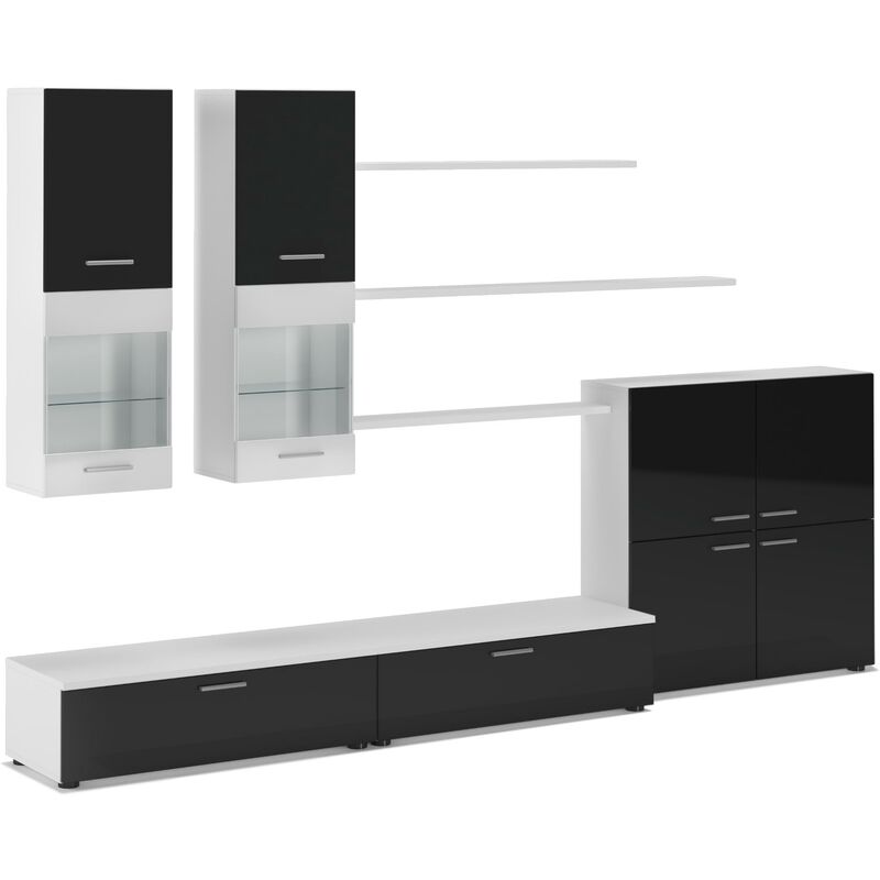 Skraut Home - Mueble para Salón - 189 x 300 x 42 cm - Iluminación LED - Modelo Beta - Blanco/Negro