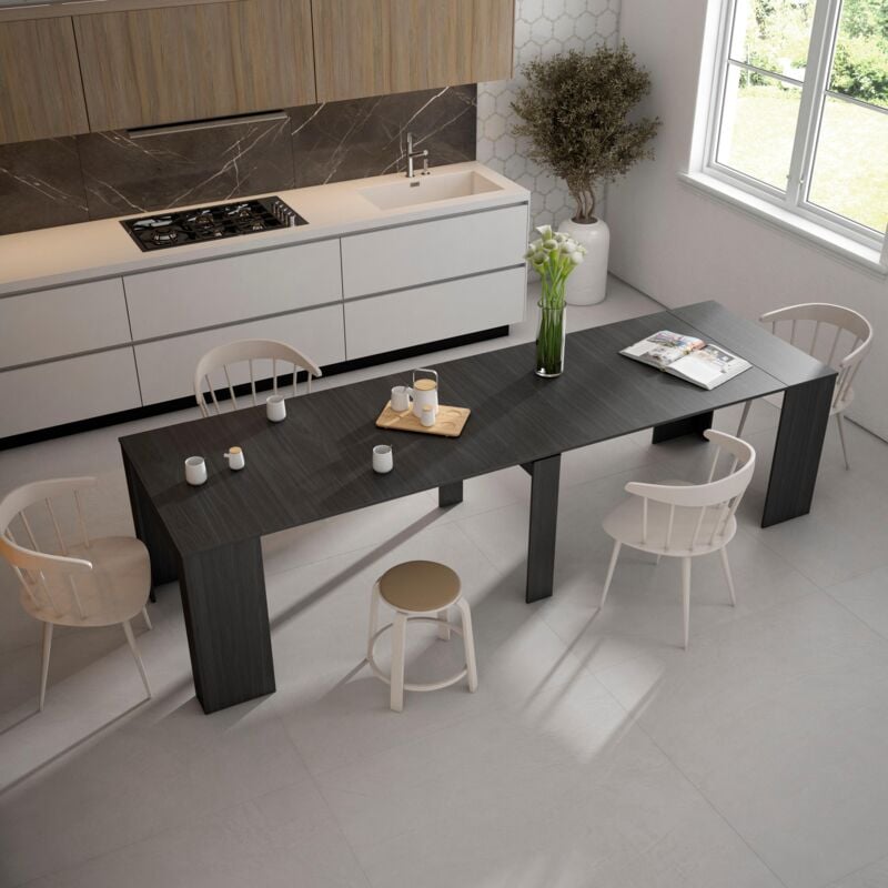 Skraut Home - Mesa Consola extensible - Mesa comedor plegable - 300 - Para  14 comensales - Comedor y cocina - Estilo Moderno - Negro