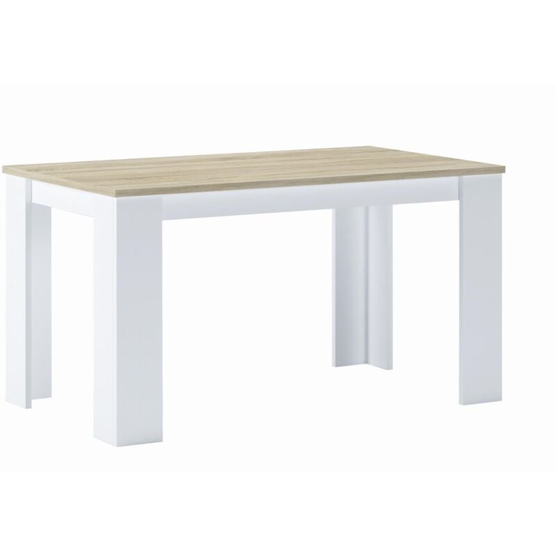 Skraut Home - Mesa de Comedor Fija - 75 x 138 x 80 cm - 6 Personas - Blanco/Roble