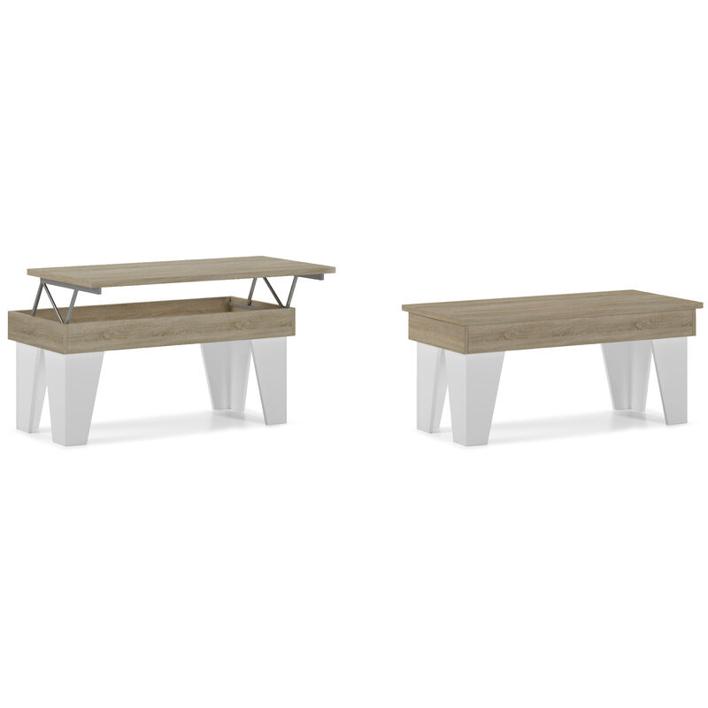 Skraut Home - Mesa de Centro Elevable - 45 x 92 x 50 cm - Acabado Madera Roble y Blanco