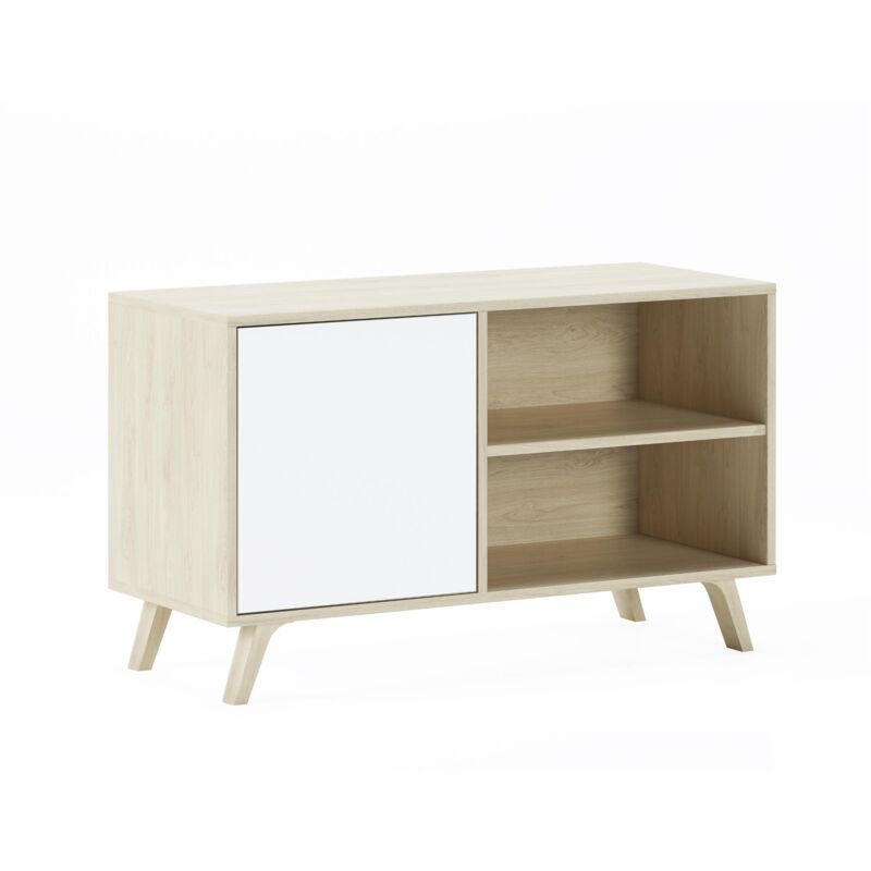 Skraut Home - Mueble de TV para Salón - 57 x 95 x 40 cm - TV de 32/40 - Roble/Blanco