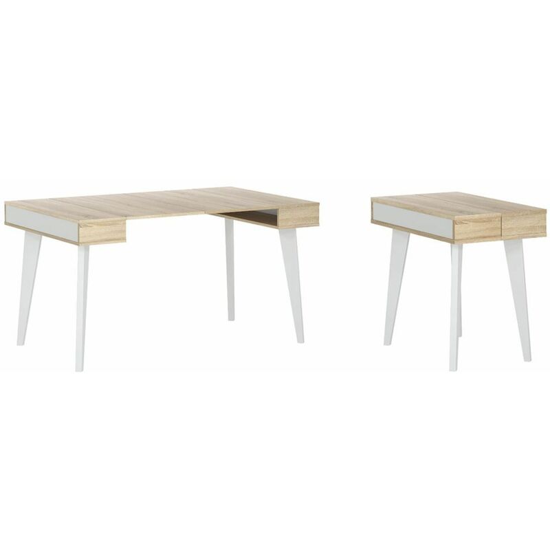 Skraut Home - Mesa Consola Extensible hasta 146,6 cm - 79 x 90 x 54 cm - Modelo Nordic - Blanco/Roble