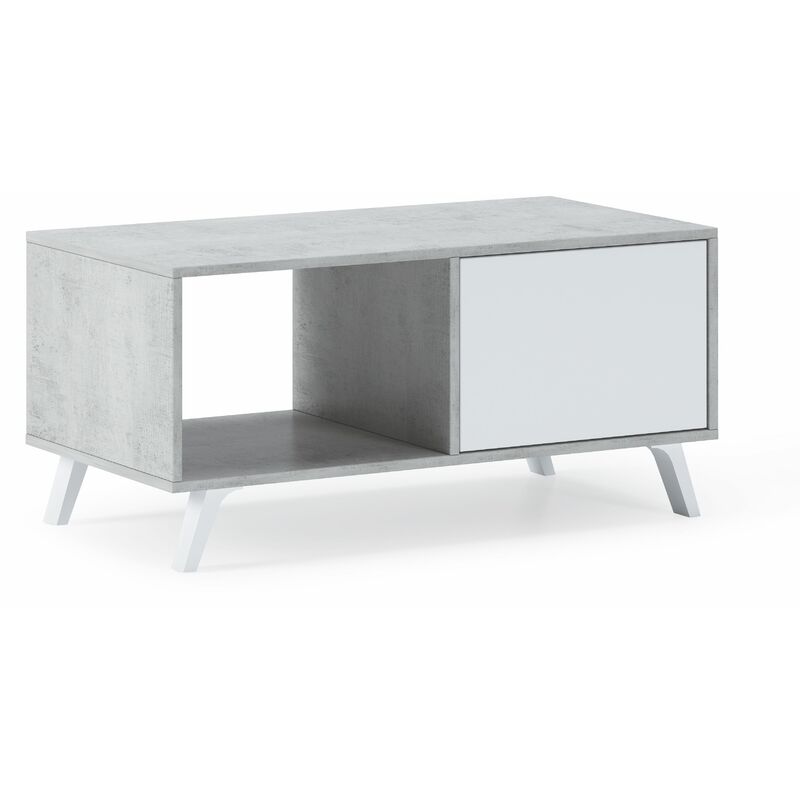 Skraut Home - Mesa de Centro para Salón - 45 x 92 x 50 cm - Cemento/Blanco