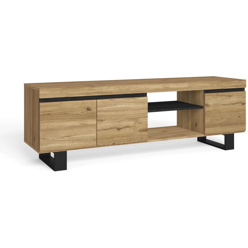 Mueble TV Skraut Home Naturale | 120x40x41 Cm Estilo Nórdico | Melamina Roble Y Negro | 1 Puerta Y Balda | Almacenaje Elegante | Fácil Montaje