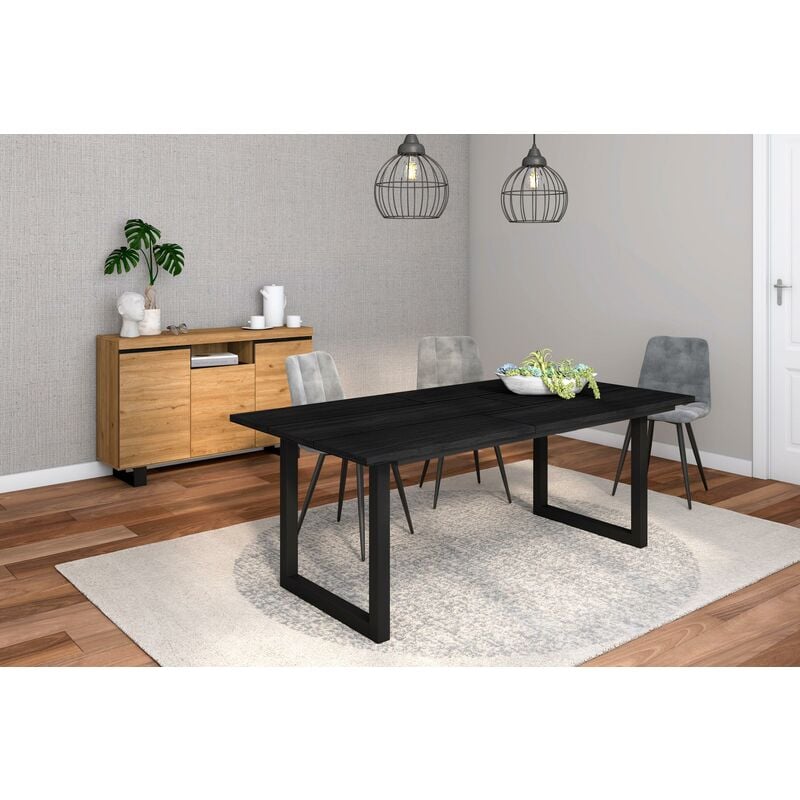 Skraut Home - Set Naturale salón Comedor con patas, Mueble Auxiliar,  buffet-mueble tv 120cm roble negro nórdico