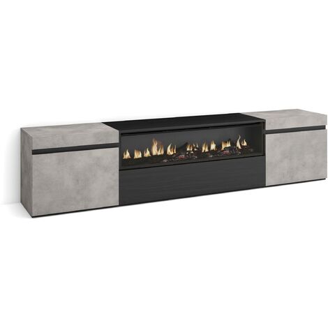 Skraut Home - Mueble TV, Televisión, Muebles de salón, almacenaje, 200x45x35cm, Para TV hasta 80", Chimenea eléctrica, Estilo Moderno, Gris Cemento