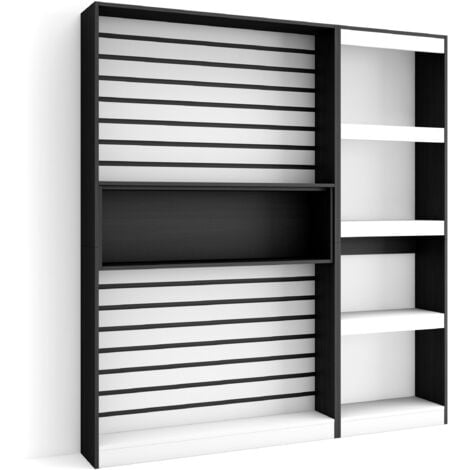 Librería estantería, Blanco y negro , Chimenea eléctrica, 110x186x25cm