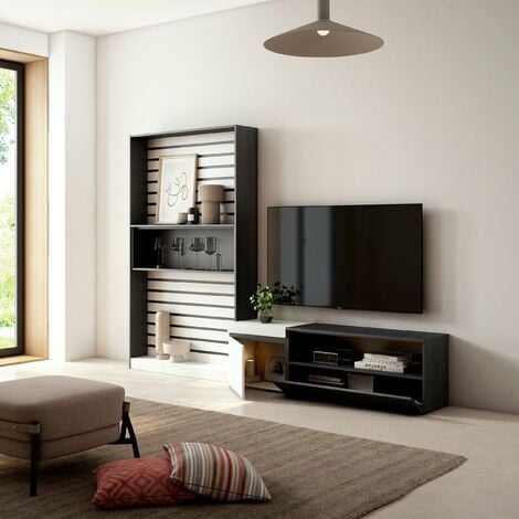 Muebles de Salón para TV 320x186x35cm Chimenea eléctrica Roble y