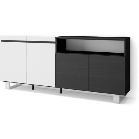 Skraut Home - Aparadores para salón, Gran capacidad de almacenaje, 200x87x35cm, 4 Puertas, Diseño industrial, Estilo Moderno, Blanco y negro (1/5)