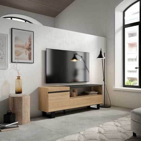 Skraut Home | Muebles de Salón | Modelo Loft | Aparador, Mueble TV y Mesa  de Centro | Estilo Nórdico | Diseño Moderno | Melamina | Color Roble y Negro