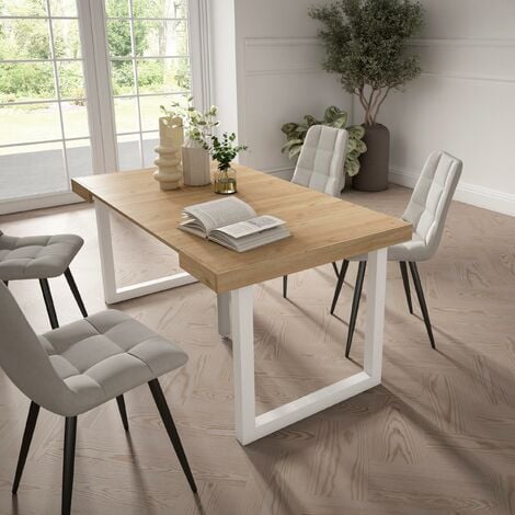 Skraut Home - Mesa Consola extensible, Mesa comedor plegable, 160, Para 8 comensales, Patas madera maciza, Estilo Moderno, Roble