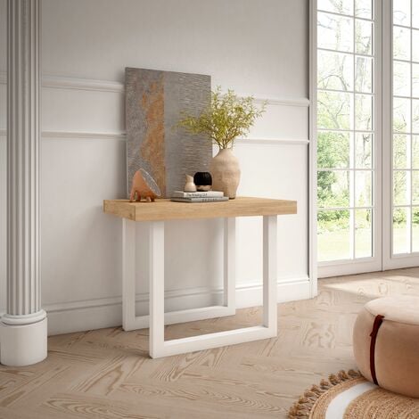 Skraut Home - Mesa Consola extensible, Mesa comedor plegable, 160, Para 8 comensales, Patas madera maciza, Estilo Moderno, Roble