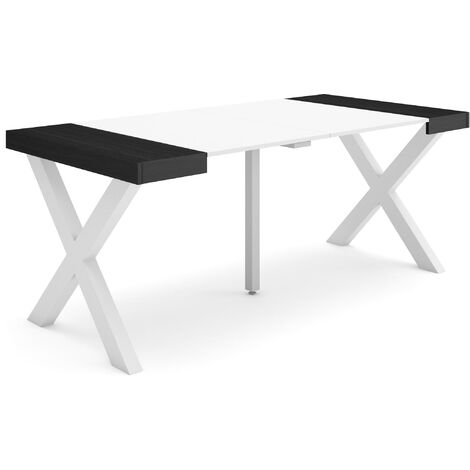 Skraut Home - Mesa Consola extensible, Mesa comedor plegable, 180, Para 8 comensales, Patas madera maciza, Estilo Moderno, Blanco y negro