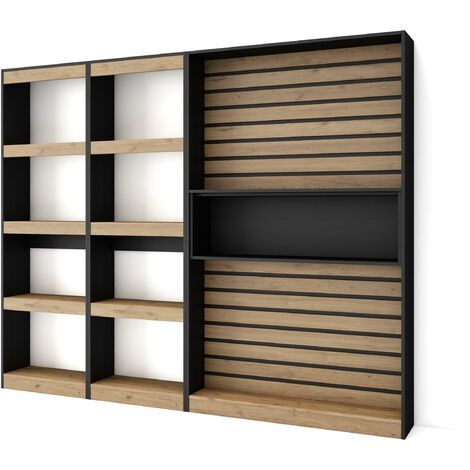 Skraut Home - Librería estantería, Estanteria libros de pared, 230x186x25cm, Salón - Comedor - Oficina, Con Almacenaje, Estilo Moderno, Roble y negro (1/5)