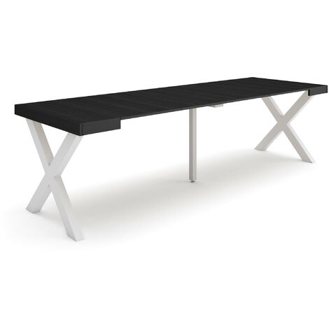 Skraut Home - Mesa Consola extensible, Mesa comedor plegable, 260, Para 12 comensales, Patas madera maciza, Estilo Moderno, Negro (1/5)