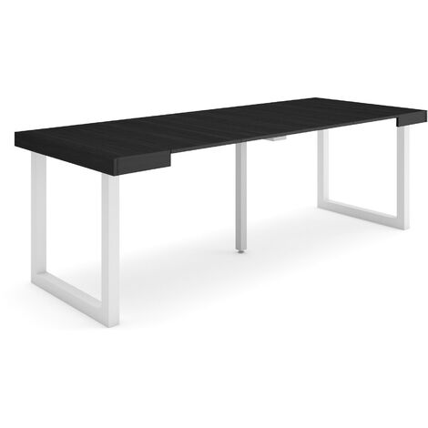 Skraut Home - Mesa Consola extensible, Mesa comedor plegable, 220, Para 10 comensales, Patas madera maciza, Estilo Moderno, Negro (1/5)