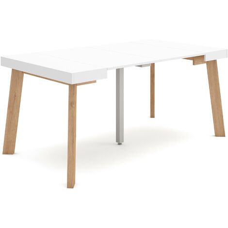 Skraut Home - Mesa Consola extensible, Mesa comedor plegable, 160, Para 8 comensales, Patas de madera, Estilo Moderno, Blanco (1/5)
