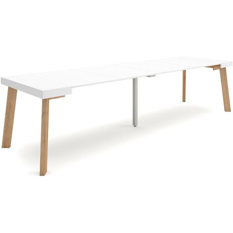 Skraut Home - Mesa Consola extensible, Mesa comedor plegable, 300, Para 14 comensales, Patas de madera, Estilo Moderno, Blanco