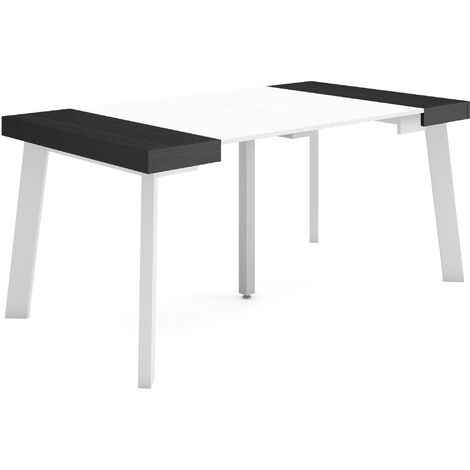 Skraut Home - Mesa Consola extensible, Mesa comedor plegable, 160, Para 8 comensales, Patas de madera, Estilo Moderno, Blanco y negro (1/5)