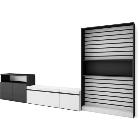 Skraut Home - Muebles de Salón para TV, Conjunto de muebles comedor, 360x186x35cm, Para TV hasta 65", Mueble Televisión, Estilo Moderno, Blanco y negro (1/5)