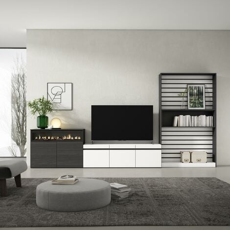 Muebles de Salón para TV, 320x186x35cm, Chimenea eléctrica