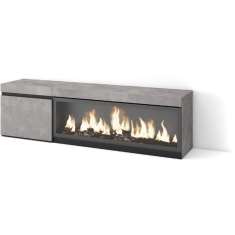 Skraut Home - Mueble TV, Televisión, Muebles de salón, almacenaje, 160, Para TV hasta 65", Chimenea eléctrica XXL, Estilo Moderno, Gris Cemento
