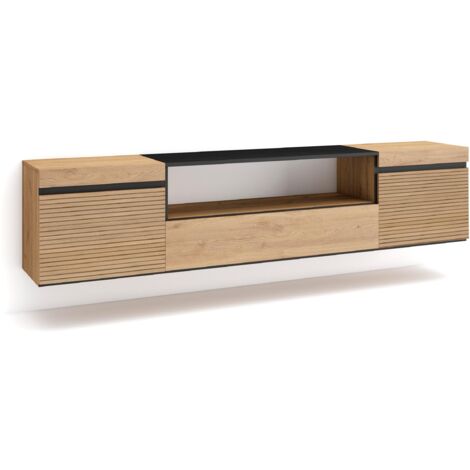 Skraut Home - Mueble TV, Televisión, Muebles de salón, almacenaje, 200x45x35cm, Para TV hasta 80", Colgado, Suspendido, Estilo Moderno, Roble