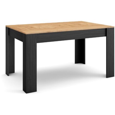 Skraut Home - Mesa Comedor, Mesa Fija Cocina y Salón, 140x90x76 cm, Para 6 comensales, Muebles Comedor, Estilo Moderno, Roble y negro