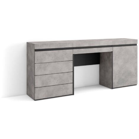 Skraut Home - Tocador, Dormitorio habitación, 177x75x35 cm, Con cajón, Cómoda, Cajonera, Estilo Moderno, Gris Cemento (1/5)