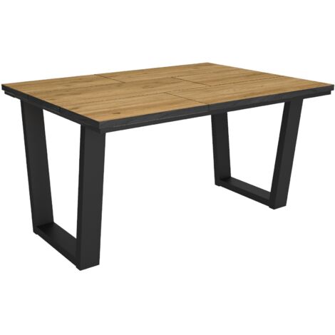 Skraut Home - Mesa Comedor, Mesa Fija Cocina y Salón, 140x90x74cm, Para 6 comensales, Muebles Comedor, Estilo Industrial, Roble y negro (1/5)