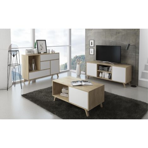 Skraut Home - Zapatero WIND, color estructura Roble, color Blanco en las 2 puertas basculantes y el cajón, medidas 90x26x101.5cm de altura.