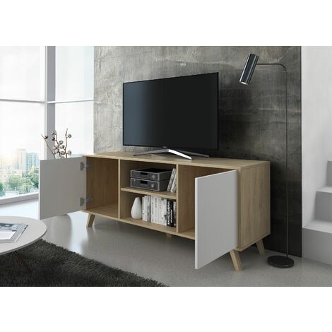 Skraut Home - Mueble de TV para Salón - 57 x 137 x 40 cm - TV de 32/40/50/55/60 - Roble/Blanco