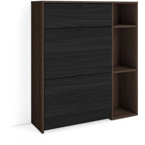 Skraut Home - Zapatero, Armario entrada recibidor, 90x27x102cm, 10 pares de zapatos, Zapatos, Botas, Estilo Moderno, Roble oscuro y Negro