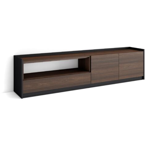 Skraut Home - Mueble TV, Televisión, 207x37x50cm, Para TV hasta 80", Roble oscuro y Negro (1/5)